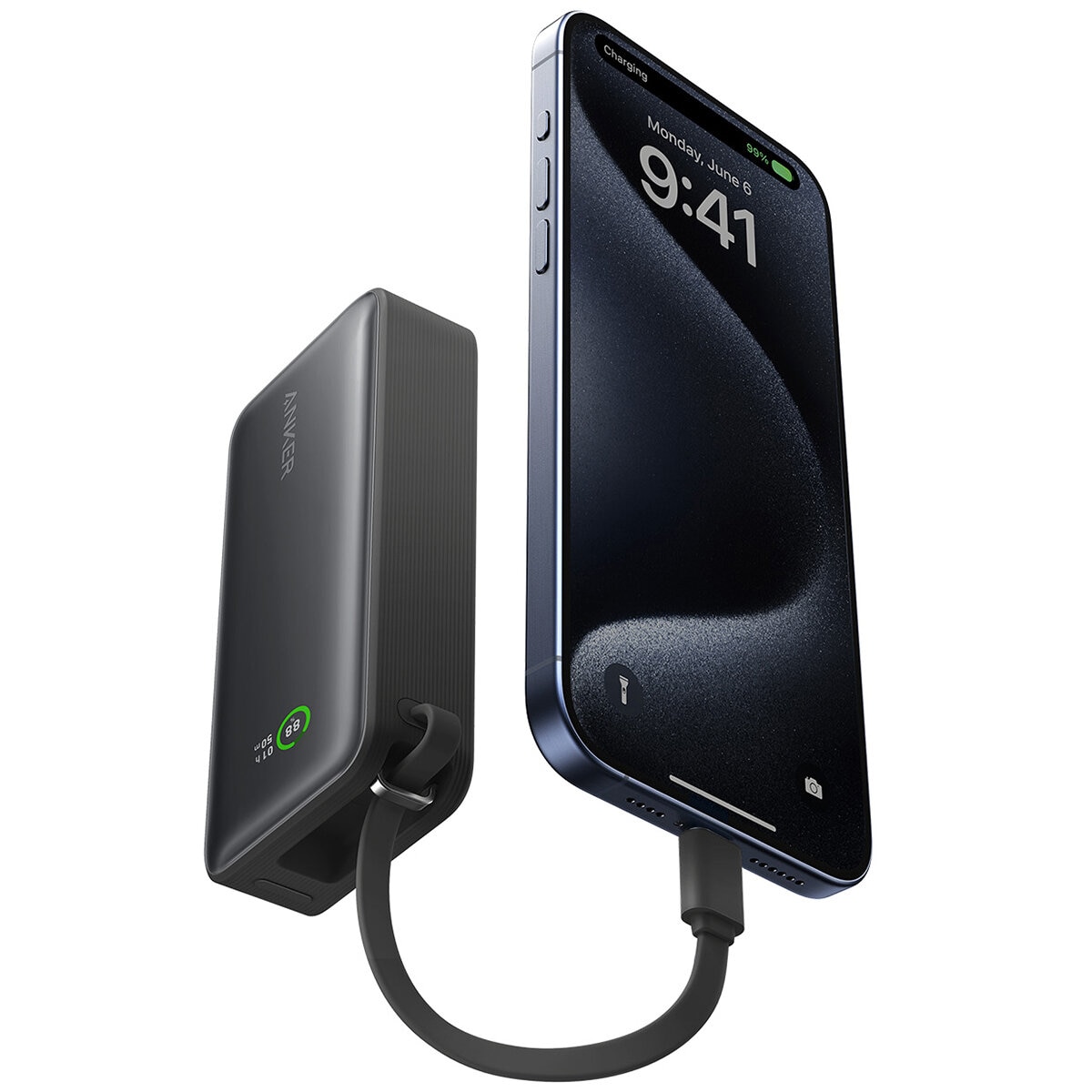 Anker Nano 10K 30W Power Bank With Built In USB-C Cable Black A1259H11