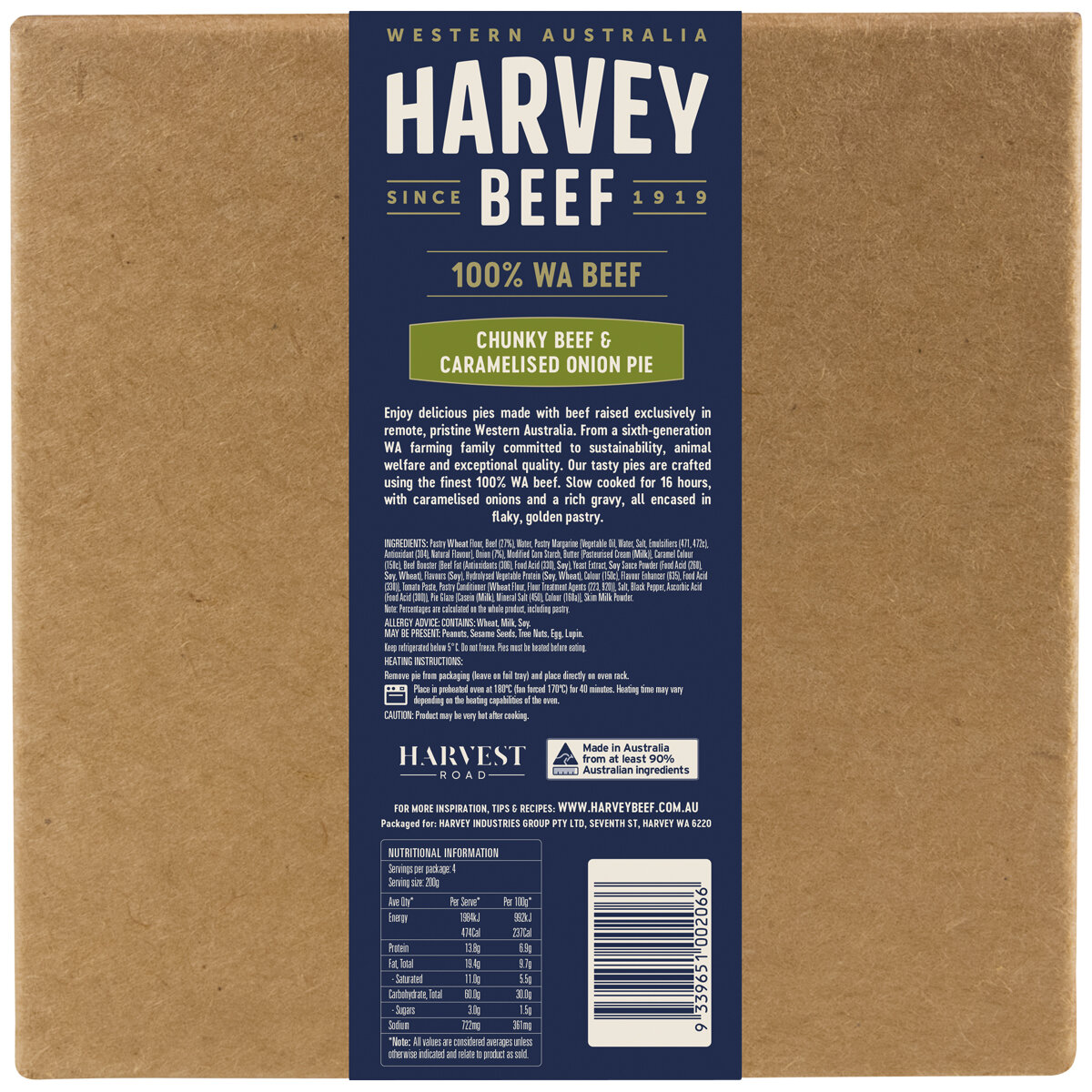 Harvey Beef Chunky Beef & Onion Pie 800 gram