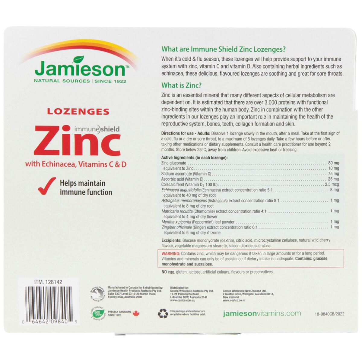 Jamieson Zinc Lozenges 2x110 Ct