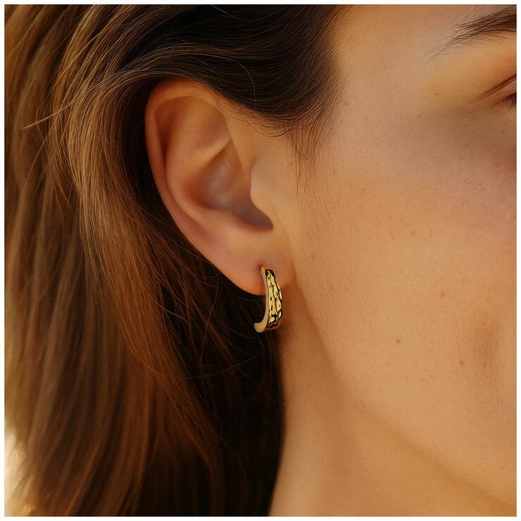 24KT Yellow Gold Textured Half Hoop Earrings 24KT Yellow Gold Textured Half Hoop Earrings