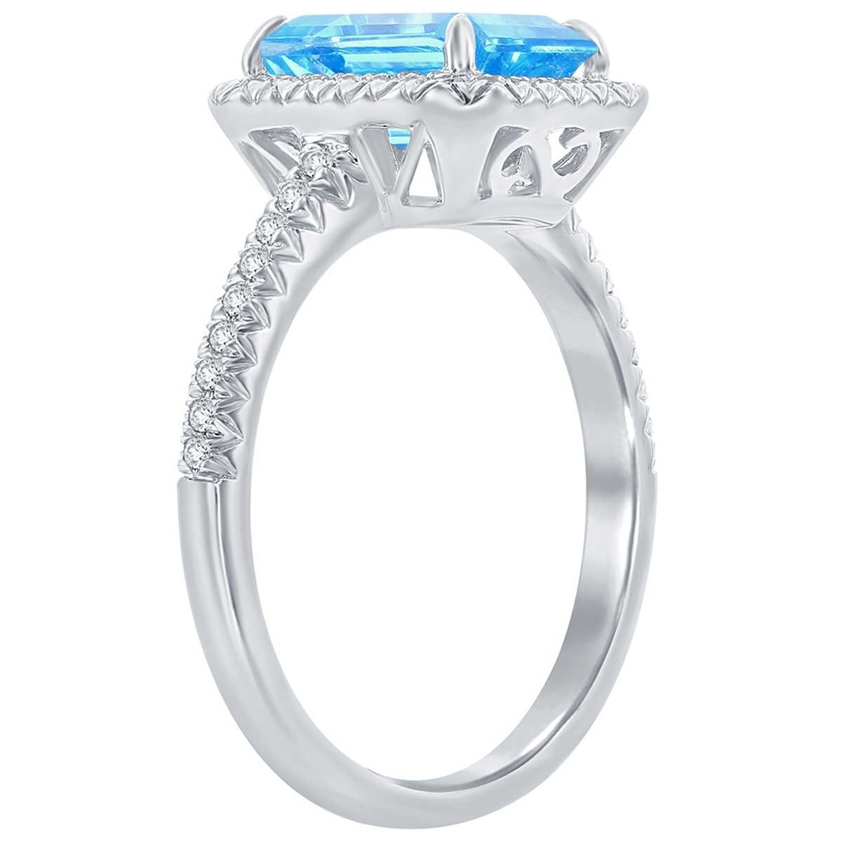 18KT White Gold Halo Blue Topaz 0.24ctw Diamond Ring