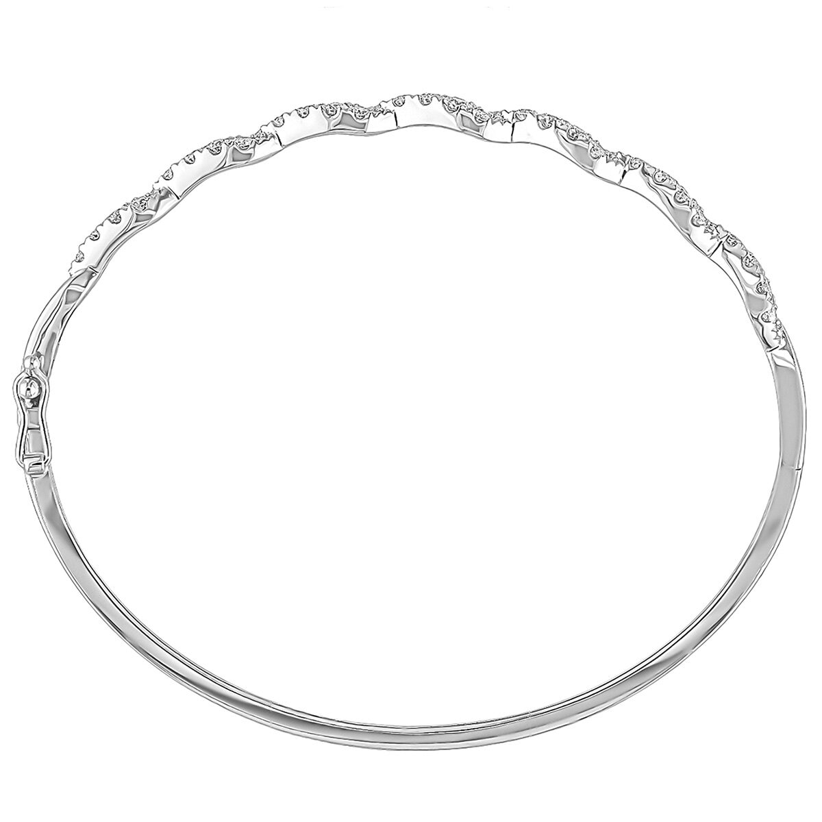 18KT White Gold 1.50ctw Round Diamond Ribbon Bangle