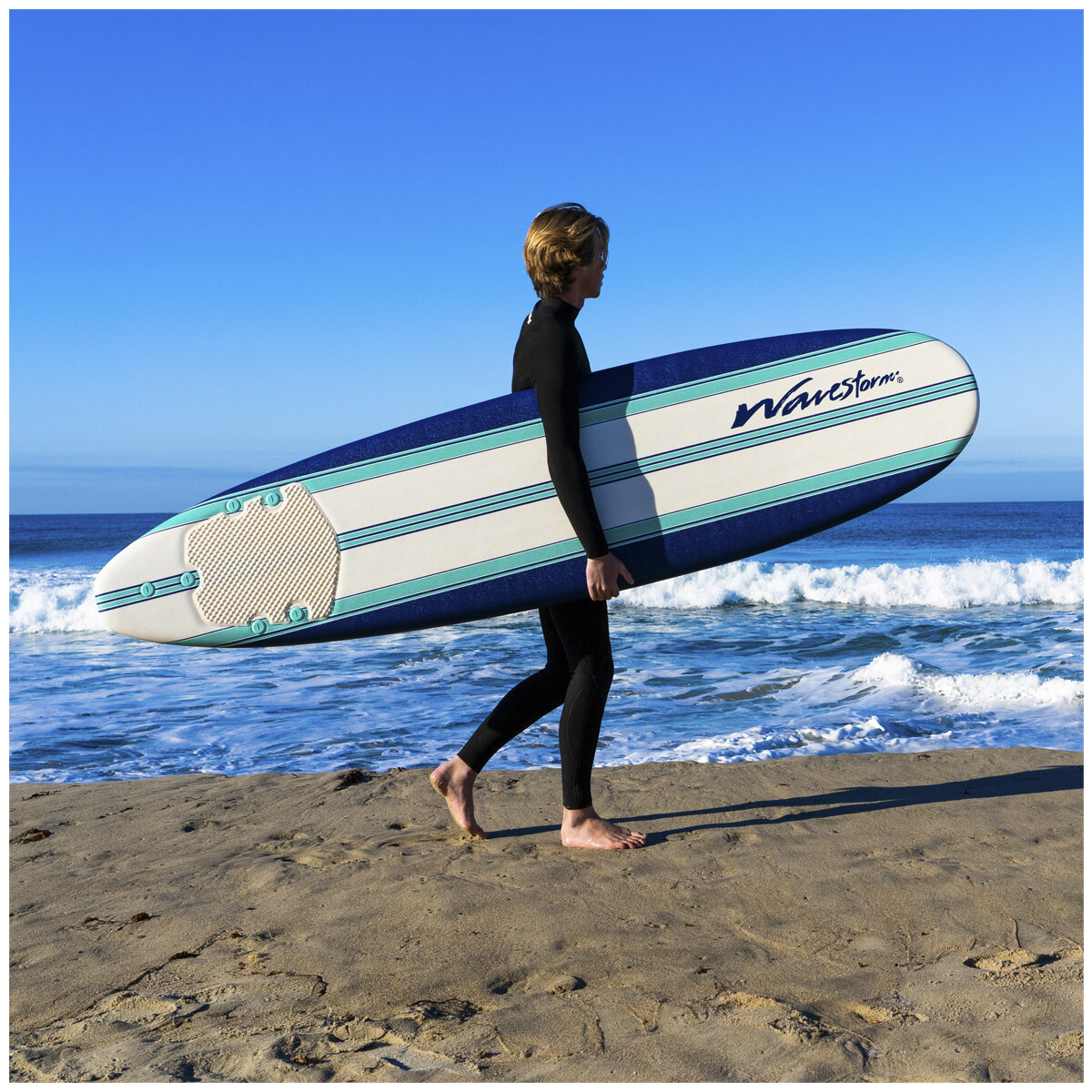 Wavestorm Classic Surfboard 2.4m Blue White Aqua