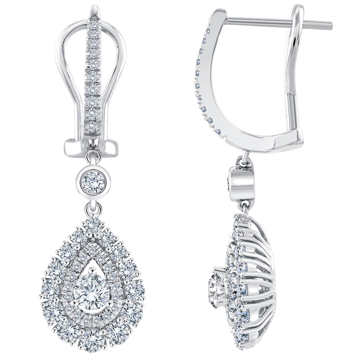 18KT White Gold 1.50ctw Diamond Dangle Earrings