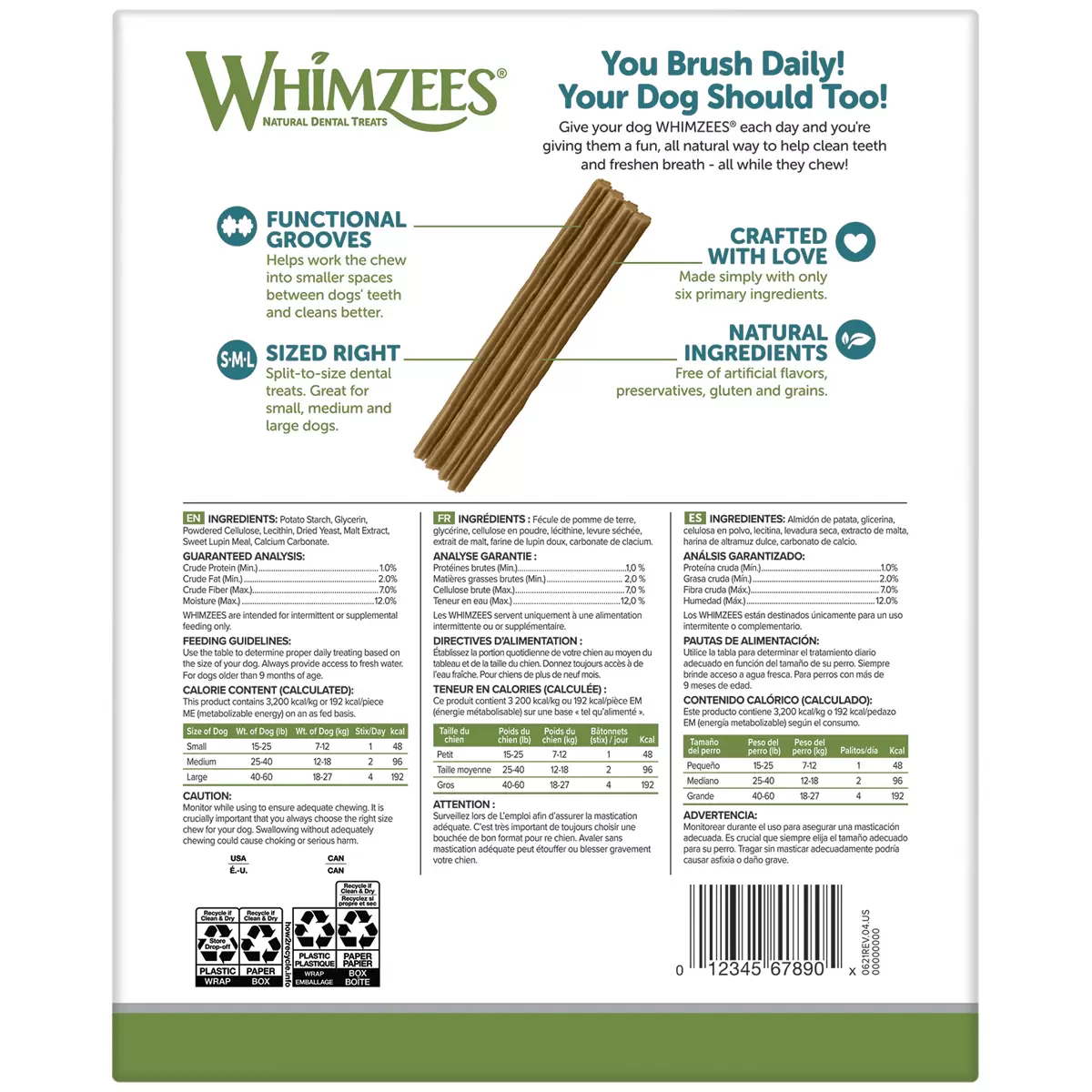 Whimzees Daily Dental Treats 72 Stix