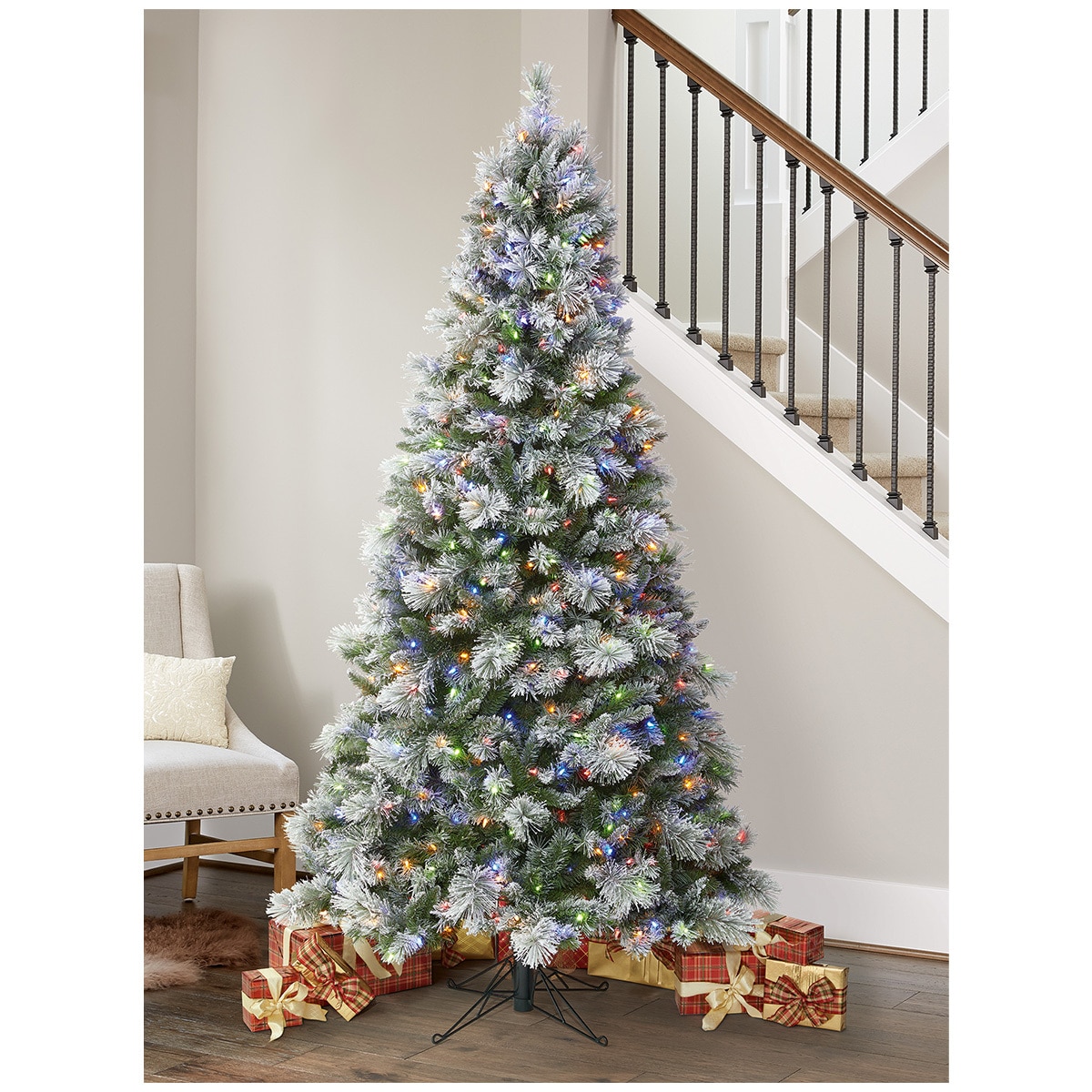 flocked color changing christmas tree