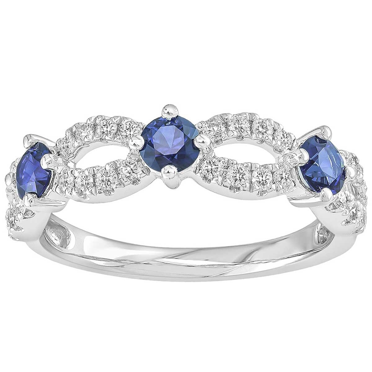 18KT White Gold 0.28ctw Round Diamond Sapphire Ring