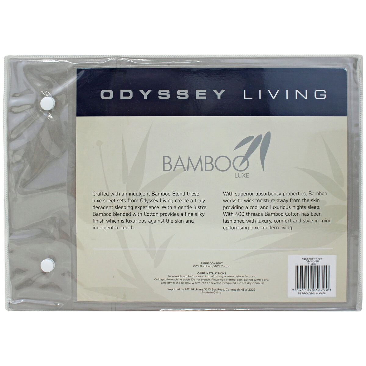 Odyssey Living 400TC Bamboo 4 Piece Sheet Set Queen Silver