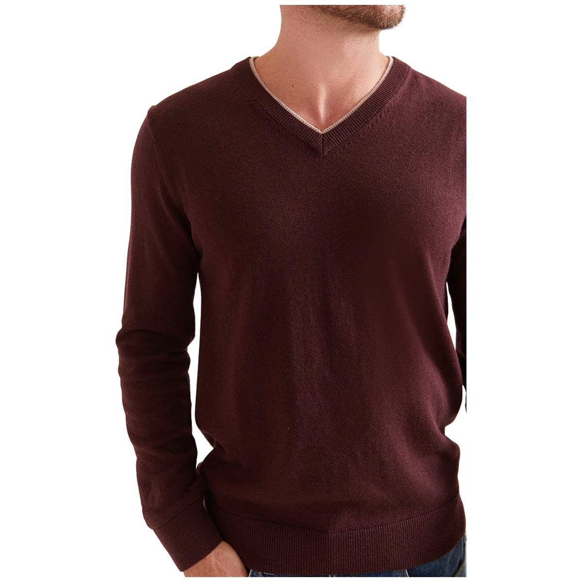 Sportscraft Men's Double V Neck Knit Sweater Wine | Costc...