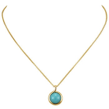 14KT Yellow Gold Turquoise Circle Pendant Necklace