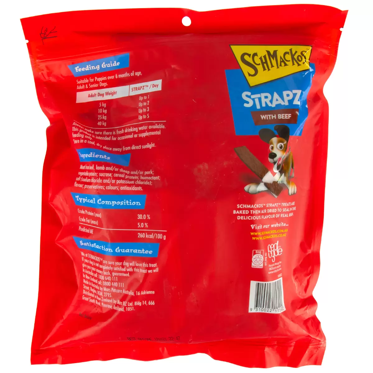 Schmackos Strapz Dog Treat with Real Beef 2 x 1kg