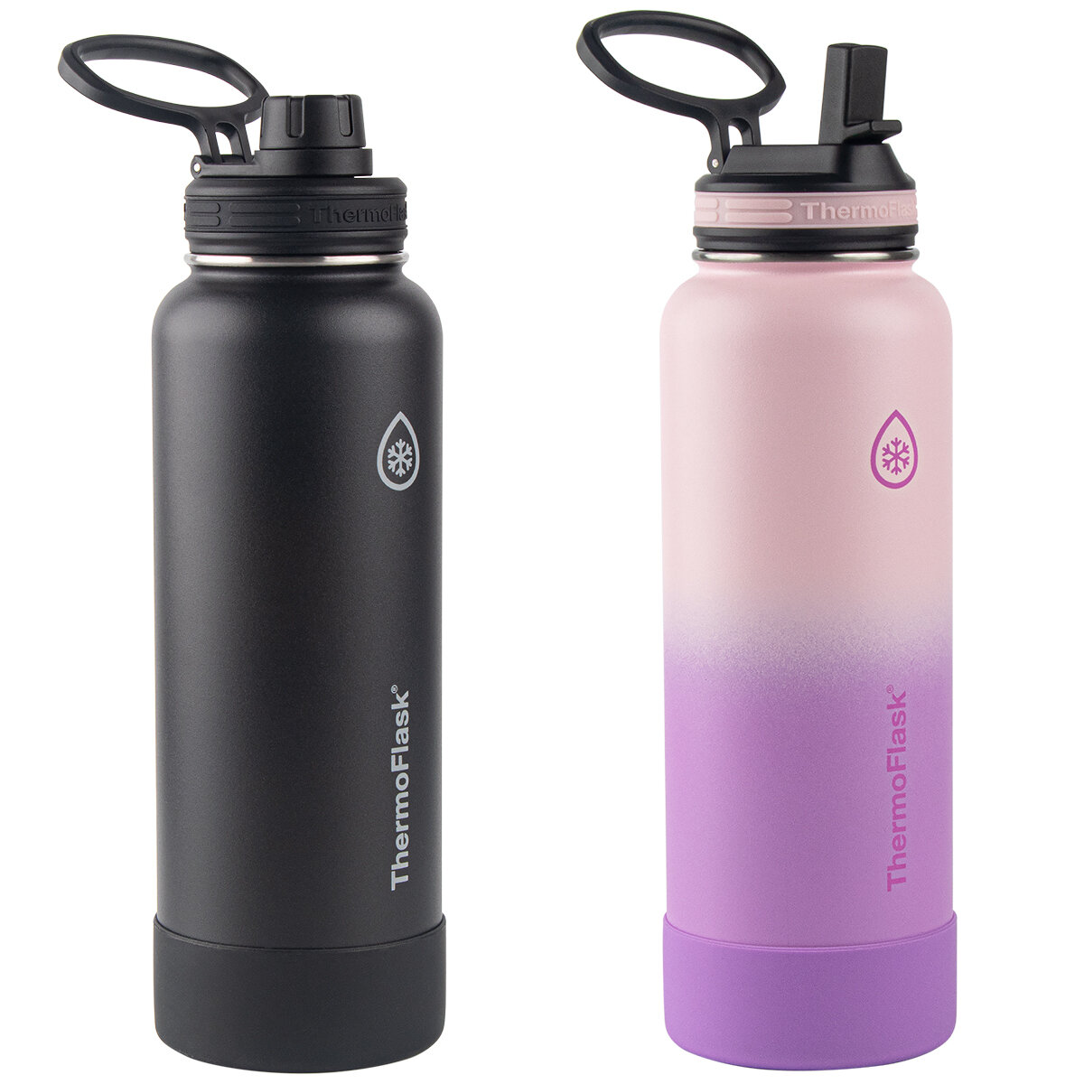 ThermoFlask Stainless Steel Bottle 1.18L 2 Pack Black Rose Purple