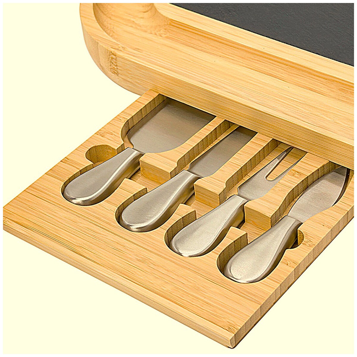 Carrara Bamboo Cheese Board With Stainless Steel Knives Carrara Bamboo Cheese Board With Stainless Steel Knives