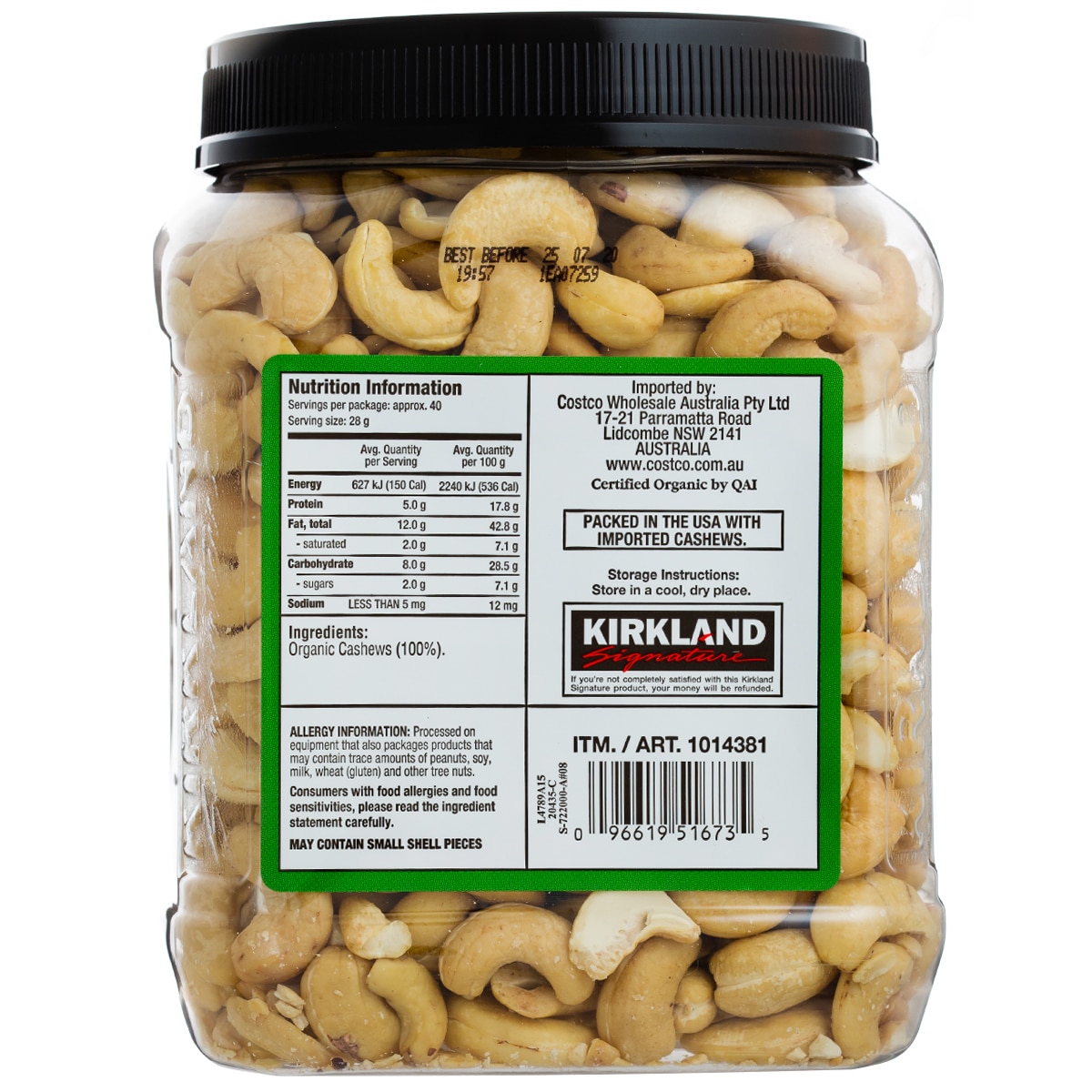 Kirkland Signature Organic Unsalted Cashews 2 x 1.13kg | Costco Australia