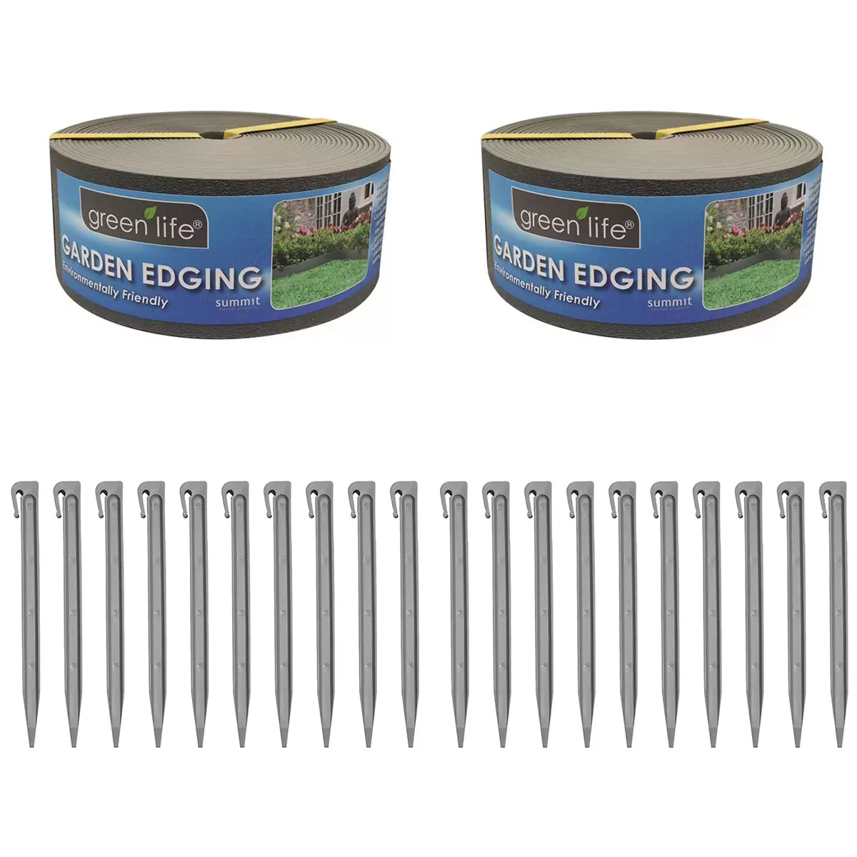 Greenlife Plastic Garden Edging 2 x 1000 x 7.5cm with 20 Pegs