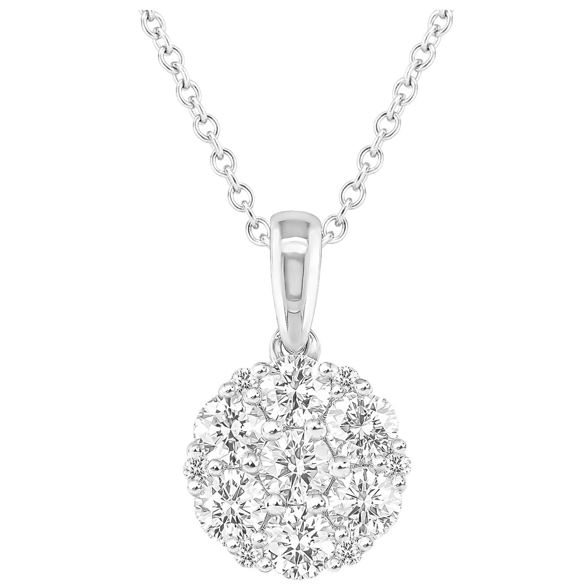 18KT White Gold 0.95ctw Diamond Round Cluster Pendant