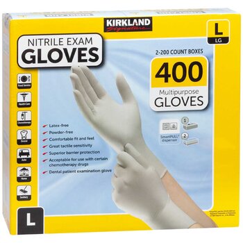 Kirkland Signature Large Nitrile Exam Gloves 2 x 200 Count