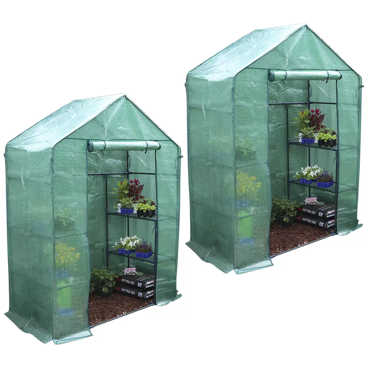 Greenlife Walk-in Greenhouse 2 Tier Twin Pack with PE Cover 195 x 143 x 73 cm