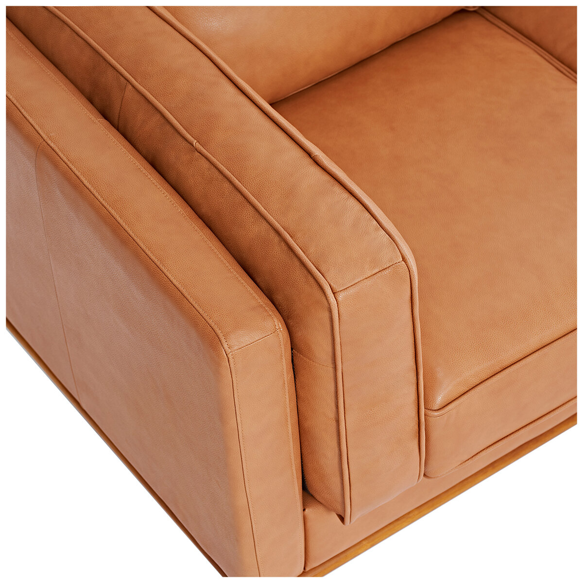 Valencia Artisan Modern Top Grain Leather Sofa With Wooden Base