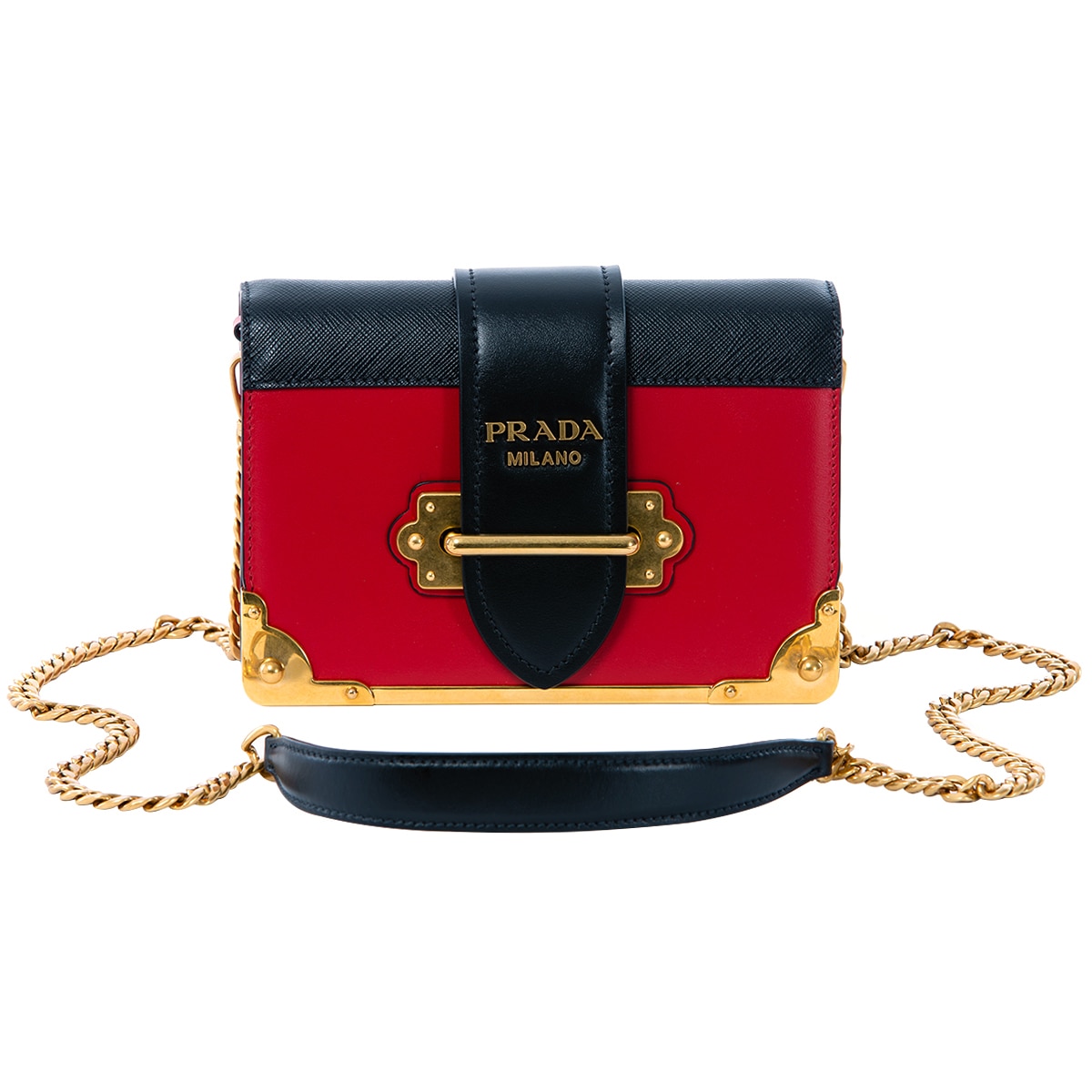 prada red and black handbag