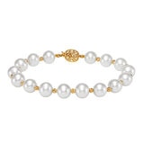 14KT Yellow Gold 8.5-9.5m Cultured Freshwater Pearl Multi-Cut Bead Flower Bracelet