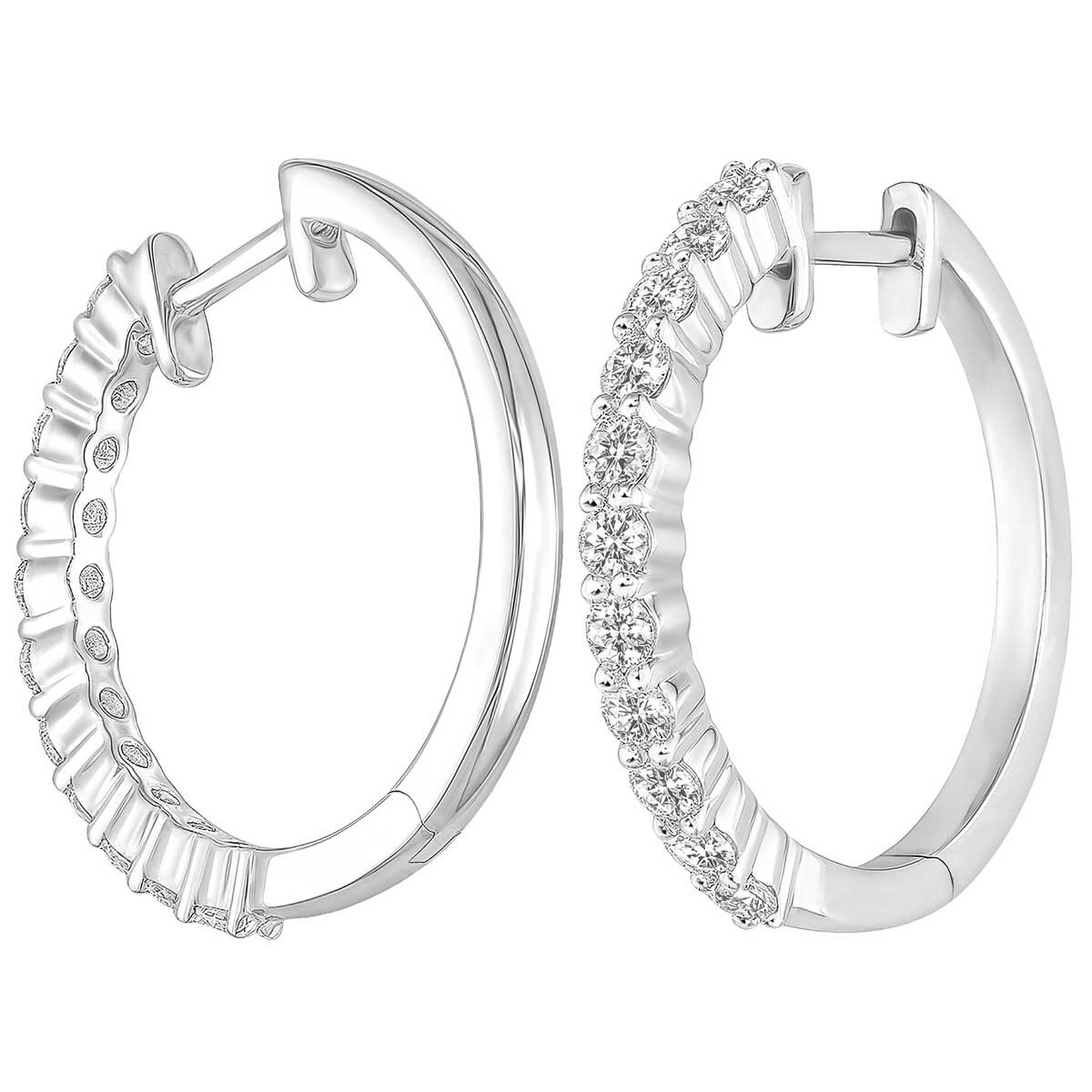 18KT White Gold 1.00ctw Diamond Hoop Earrings