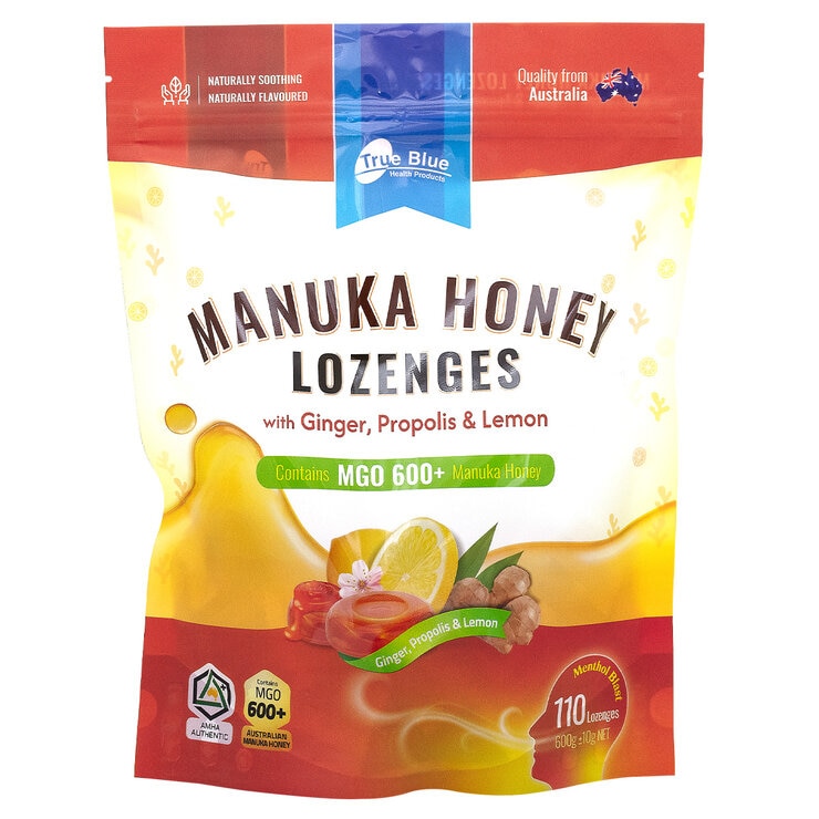 True Blue Manuka Honey Lozenges with Ginger, Propolis & Lemon 600g True Blue Manuka Honey Lozenges with Ginger, Propolis & Lemon 600g