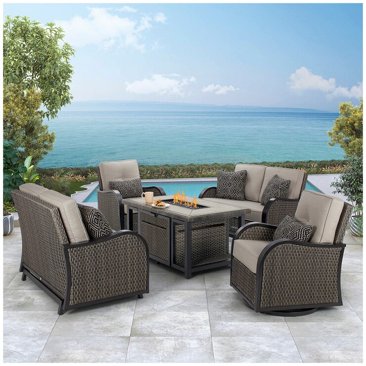 Agio Park Falls 5pc Woven Seating Set With Fire 