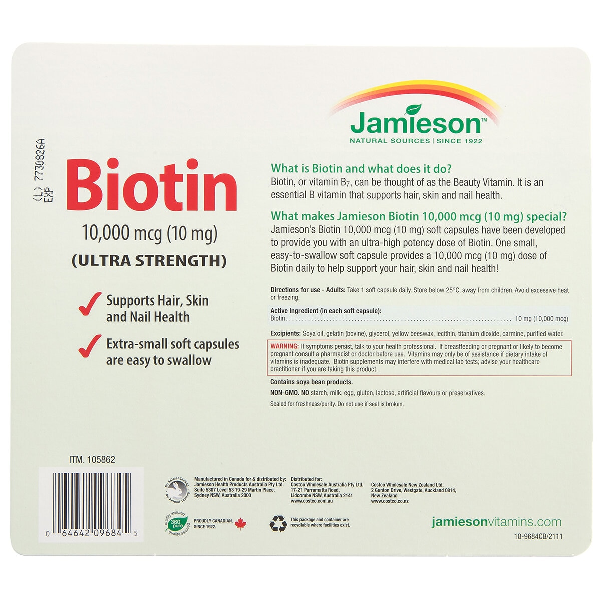 Jamieson Biotin 10000 MCG 120 Capsules