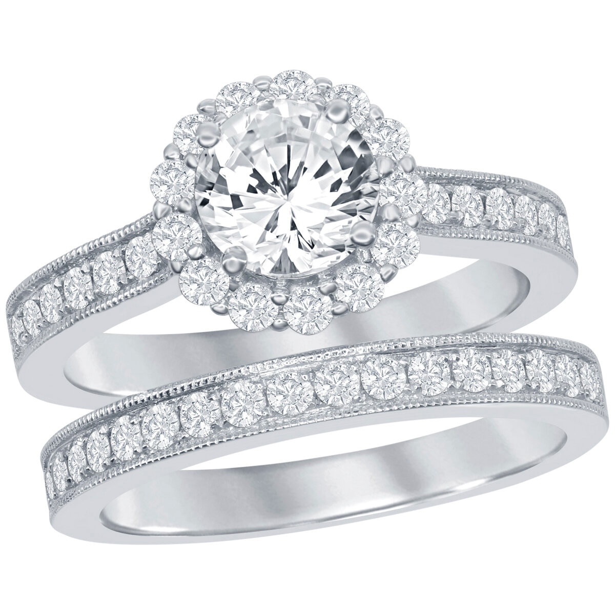 18KT White Gold 1.76CTW Round Diamond Bridal Ring Set