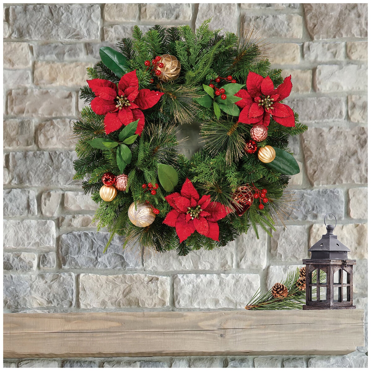 61cm Unlit Decorated Wreath