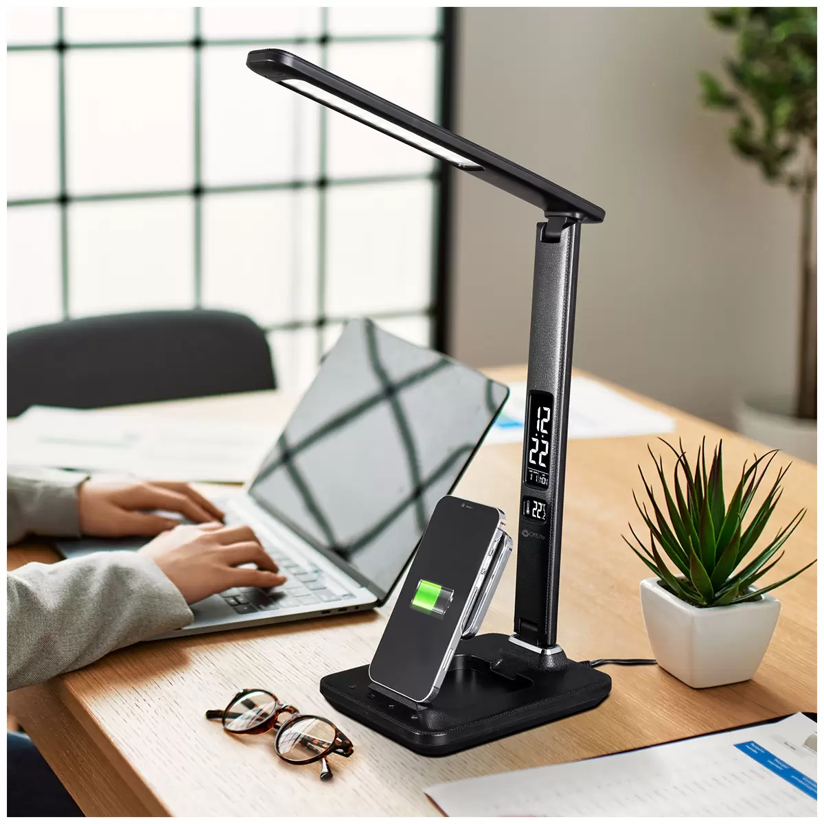 Ottlite LED Desk Lamp with Extendible Wireless Charging Base 