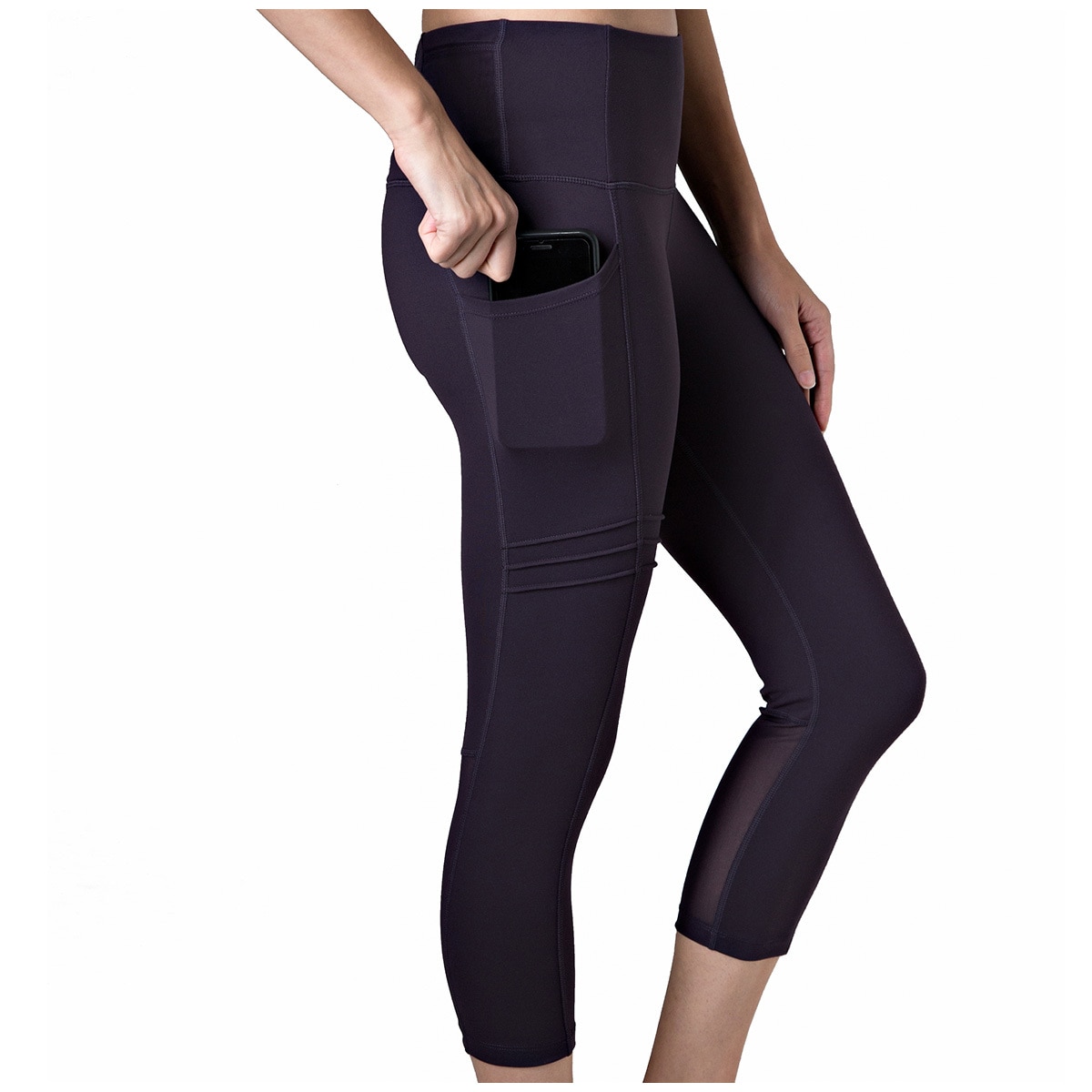 Cute black flared yoga pants with a blue band at the back from Tuff  athletics