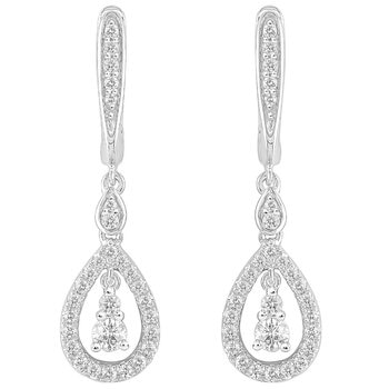 18KT White Gold 0.47ctw Round Diamond Lever Back Drop Earrings