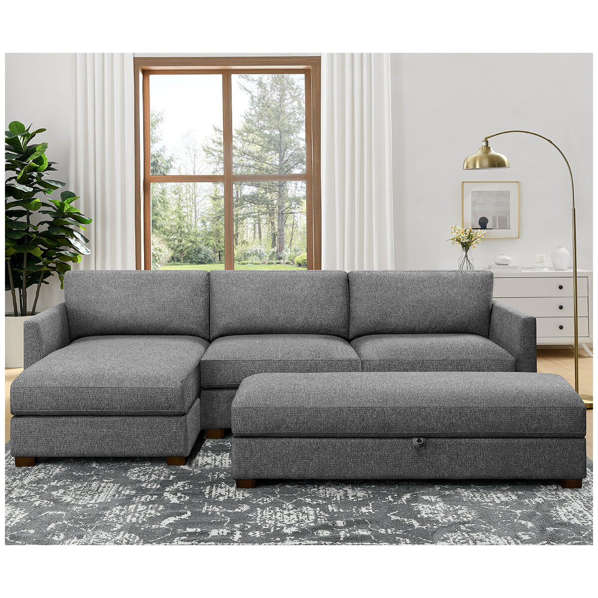 Thomasville Fabric Sofa Chaise With Storage Ottoman 3 Piece