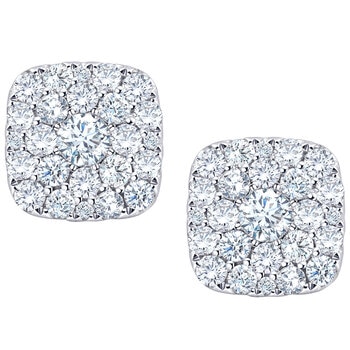 18KT White Gold 0.85ctw Round Diamond Cushion Earrings