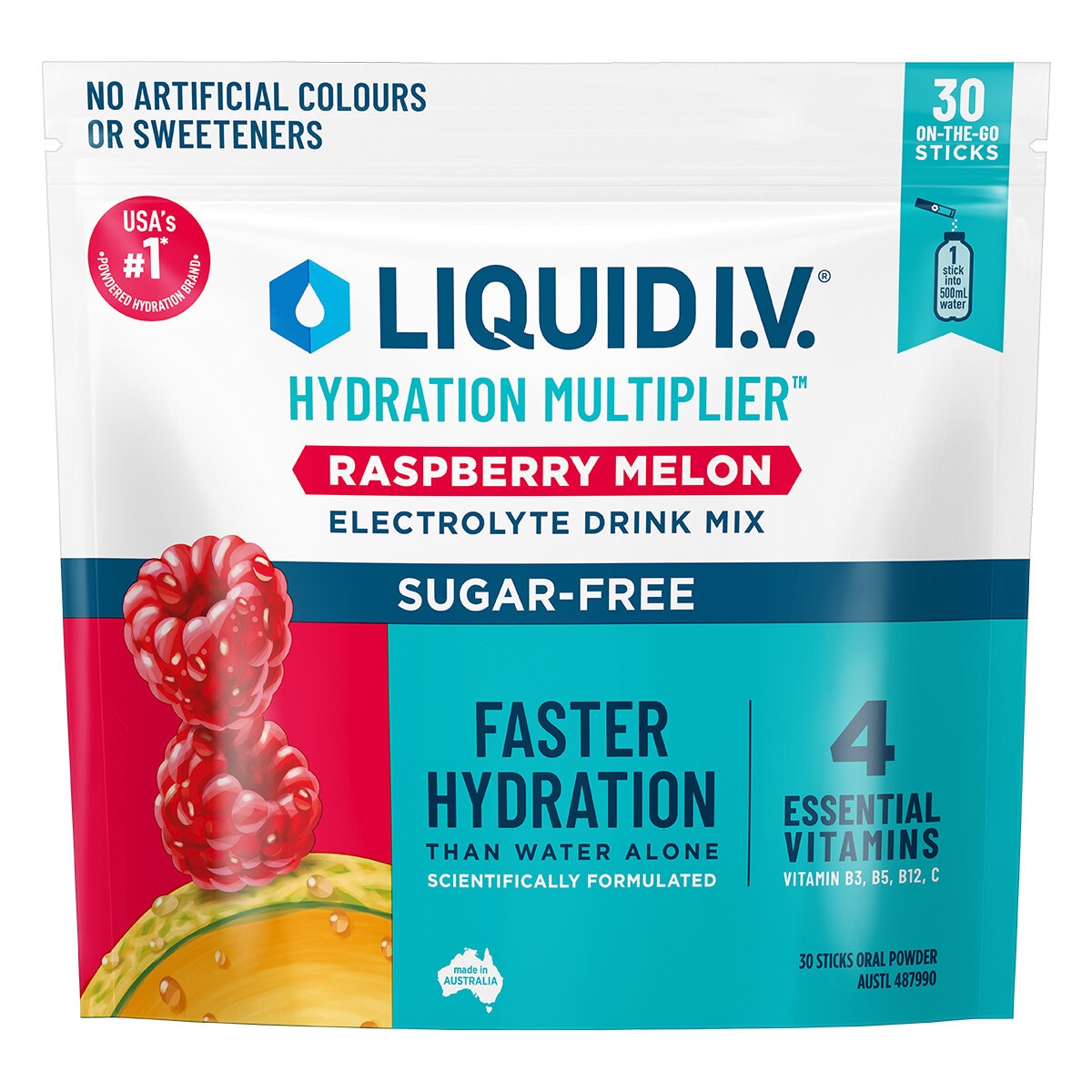 Liquid I.V. Hydration Multiplier Sugar Free Raspberry Melon Electrolyte Drink Mix 30 Sachets Liquid I.V. Hydration Multiplier Sugar Free Raspberry Melon Electrolyte Drink Mix 30 Sachets