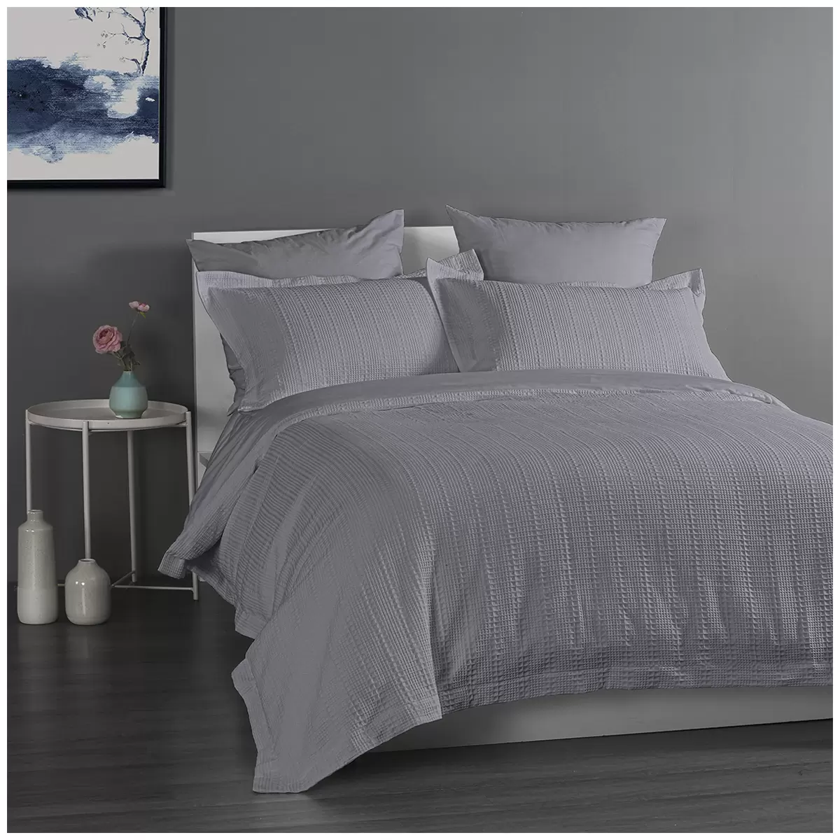 Onkaparinga Yarra Waffle King Bed Quilt Cover Set Grey