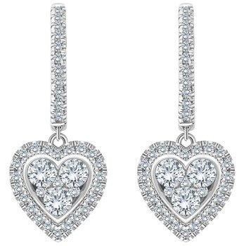 18KT White Gold 0.82ctw Diamond Heart Shape Drop Earrings