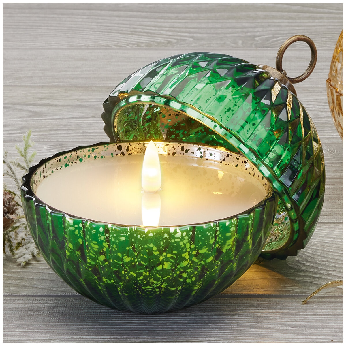 Glass Ornament with LED Candle 3PC