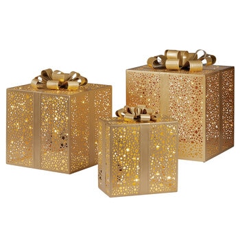 Metal Nesting Christmas Box With LED Lights 3 Piece