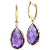 4KT Yellow Gold Amethyst Bezel Pear Shape Earrings