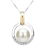 18KT Yellow And White Gold 7-8mm Round Freshwater Pearl .05ctw Diamond Pendant