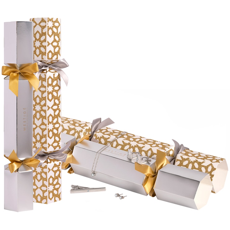 Mestige Premium Swarovski Crystal Christmas Crackers 8pk Gold & Silver