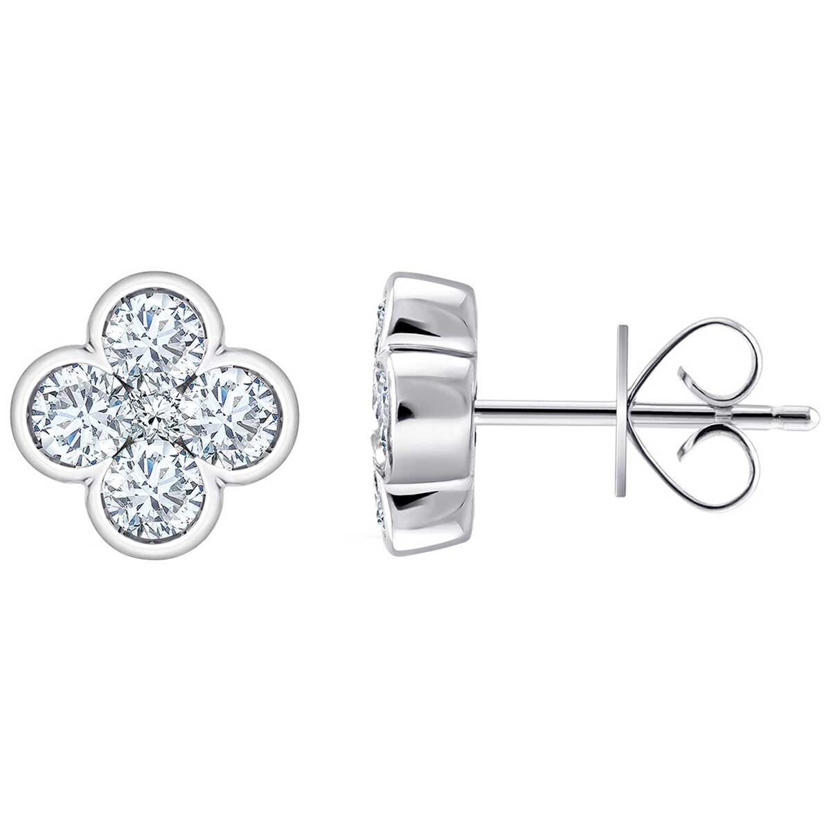 18KT White Gold 0.65ctw Round Diamond Clover Earrings