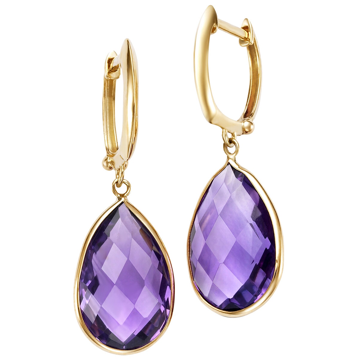 4KT Yellow Gold Amethyst Bezel Pear Shape Earrings