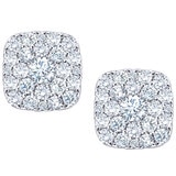 18KT White Gold 0.85ctw Round Diamond Cushion Earrings