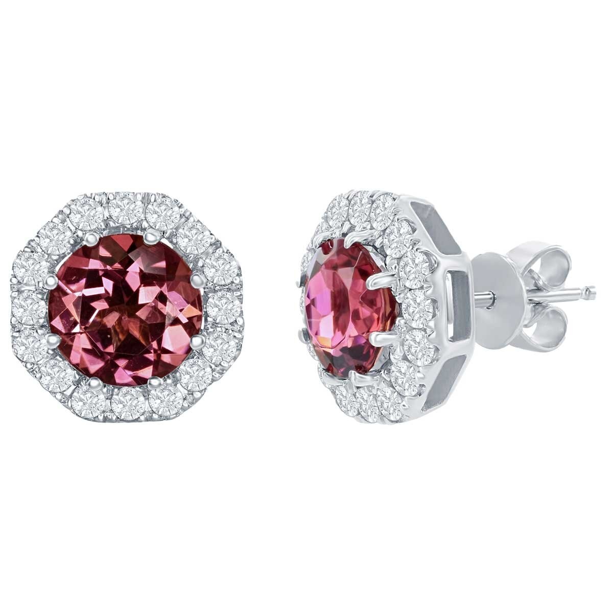 18KT White Gold 0.61ctw Diamond And Tourmaline Earrings