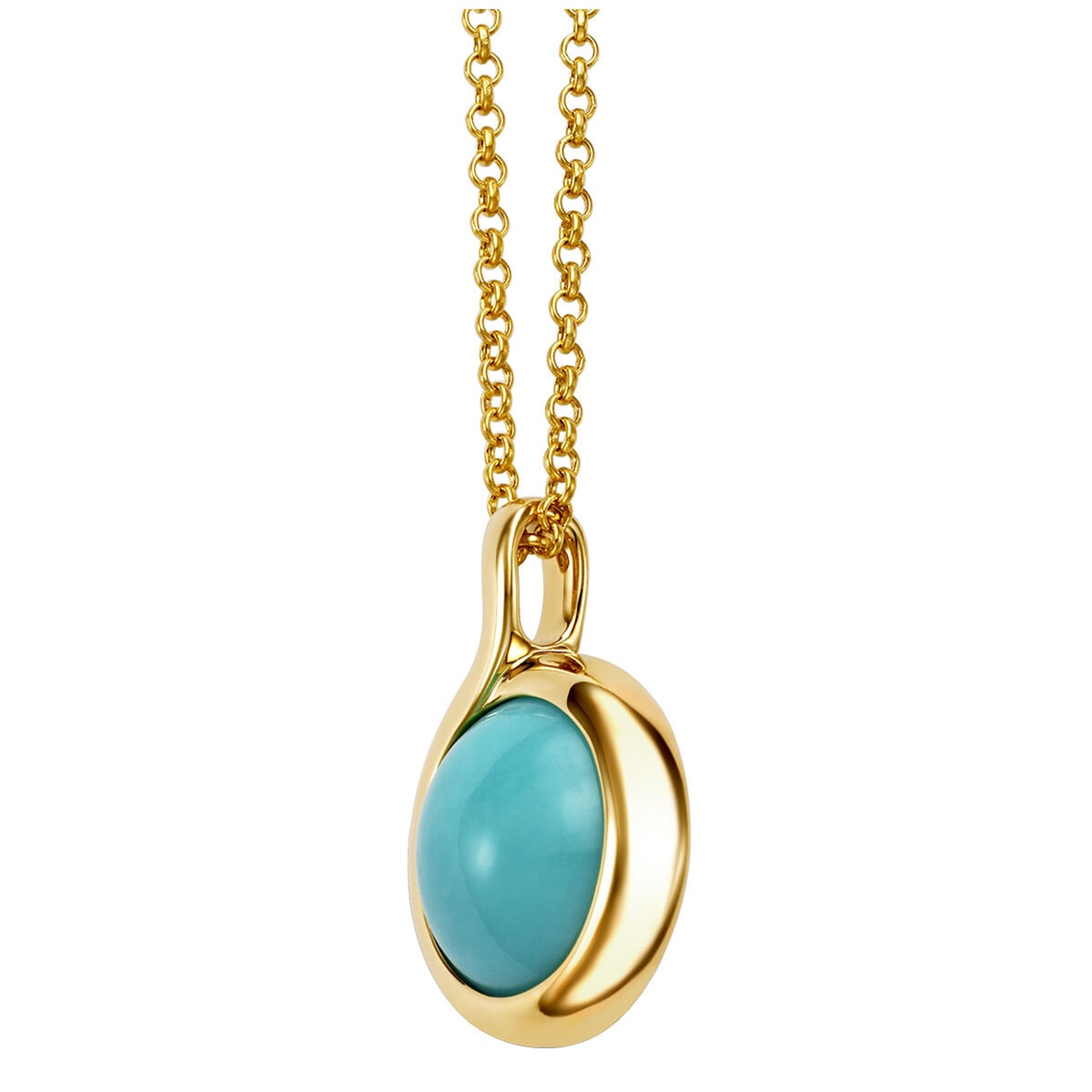 14KT Yellow Gold Turquoise Circle Pendant Necklace