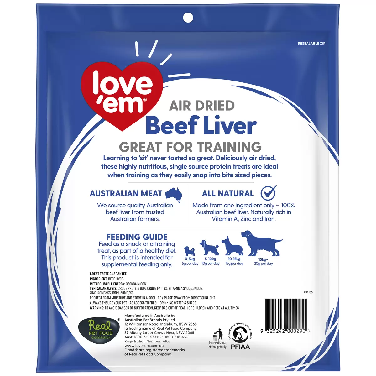 Love' Em Beef Liver Treats 2 x 500g